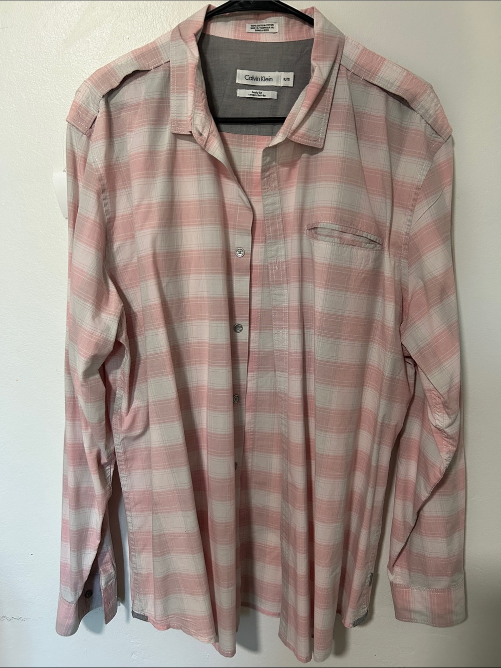 Calvin Klein Soft Pink & White Plaid Button-Down Shirt